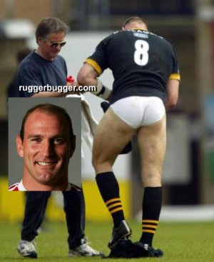Lawrence Dallaglio's massive thighs and arse in briefs