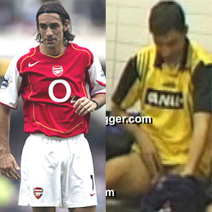 Robert Pires is healthily stroking his lovely cock in front of his team-mates. - Galleries 285 and 589.